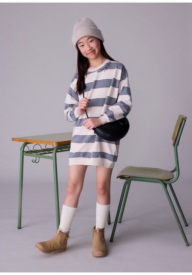 Mayoral 7913-64 Kız Çocuk Gri Çizgili Elbise Gri