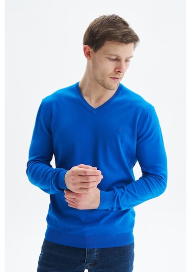 Arma Erkek Slim Fit Basic V Yaka Triko Kazak K9kro0852 Saks Mavisi