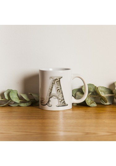 A Harfi Bardak, Monogram 330 Ml Barok Oymalı Görünüm Beyaz