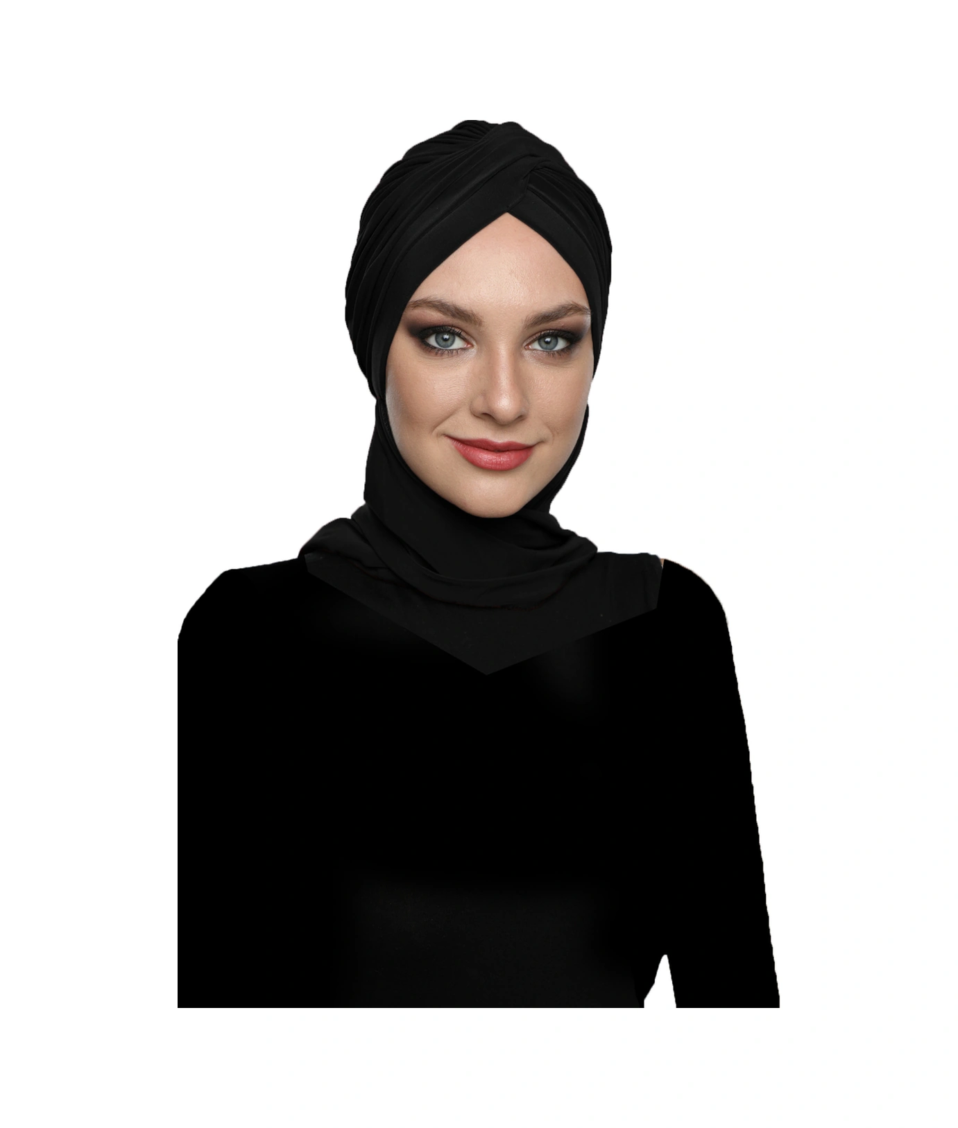Çapraz W Atkılı Siyah Hazır Türban Tesettür Bone Siyah