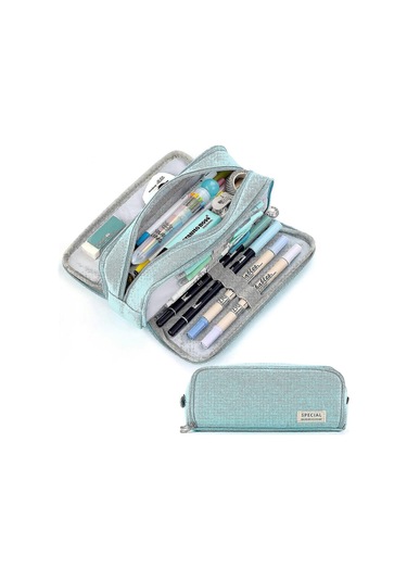 Büyük Kapasiteli Kalem Kutusu, 3 Bölmeli, Okul, Genç Kız, Erkek, Erkek, Kadın Kalem Çantası Sarı - Açık Mavi Yjd Th