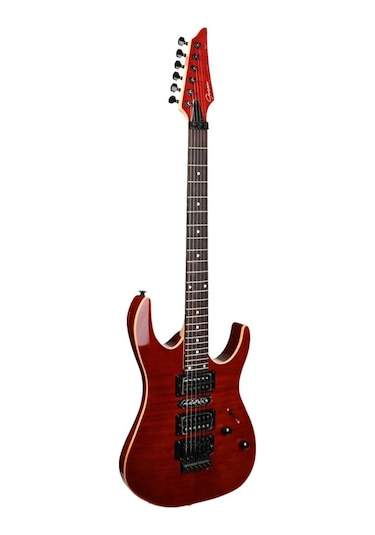 Guson Modern Superstrat Hsh Fr Tremolo Elektro Gitar Flame Top - Crimson