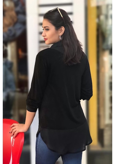 İçten Gömlek Çıkmalı Bluz Siyah