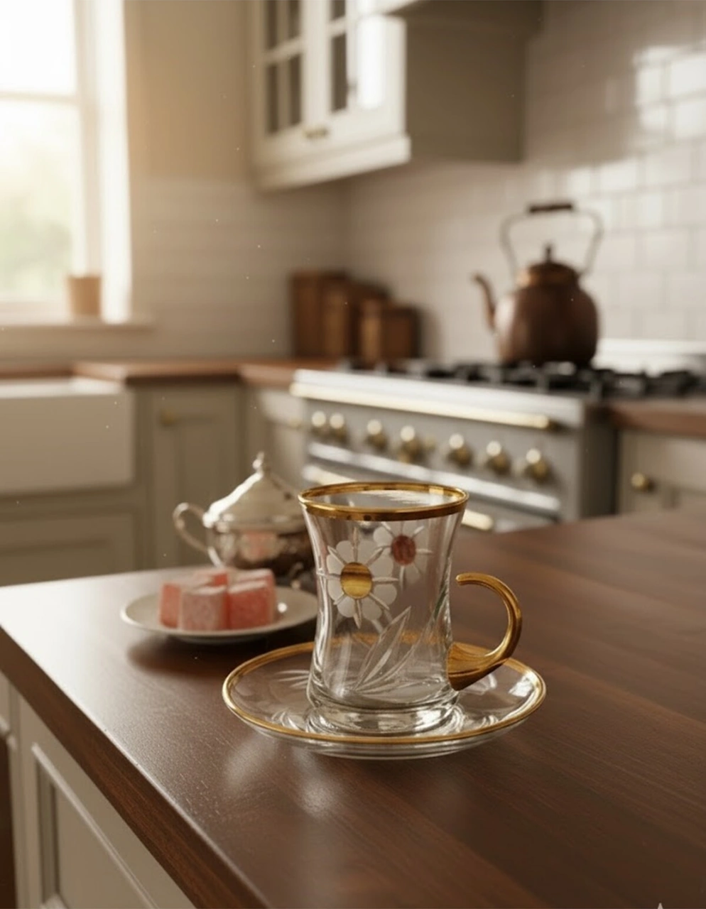 Kulplu Papatya Tabaklı Petek 12 Parça 6 Kişilik Çay Takımı Sarı