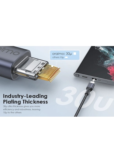 Geeksen Oraimo Ocd-cc11a Type-c'den Type-c'ye 2m Uzunluklu Gri Veri Kablosu