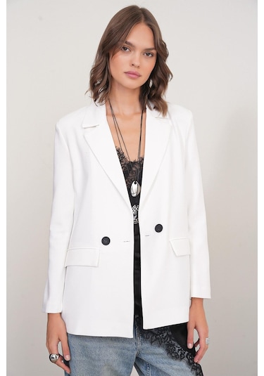 4516 Kadın Bezayağı Blazer Ceket Ekru Ekru
