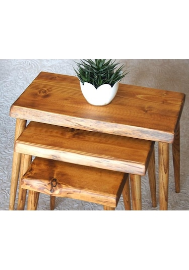 Doğal Ağaç Masif Kütük 3’Lü Zigon Sehpa (361414305)