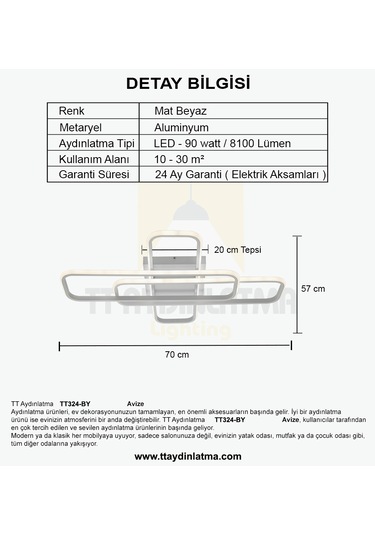 Tt324-by Tt Ayd. Sarı Işık 57x17 Profil Matbeyaz 3lü Led Avize Beyaz
