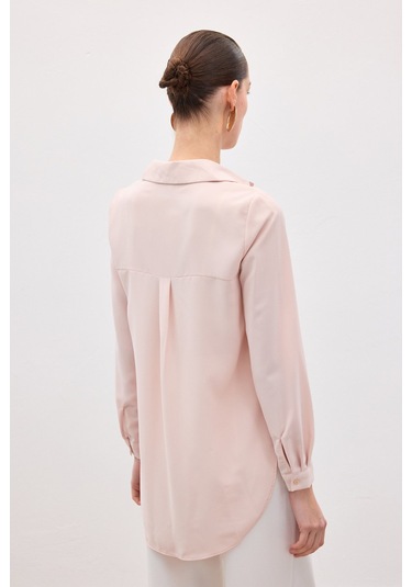 Düz Klasik Gömlek - Pudra-136120 Pudra