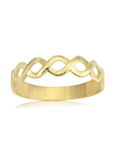 Örgü Altın Yüzük - 14 Ayar Altın Örgü Taşsız Minimal Yarım Tur Kadın Yüzük - Eşe Sevgiliye Yüzük Sarı Altın