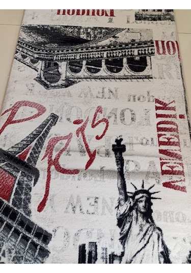 Aslan Home Yatak Odası Takımı Üç Lü Yolluk , Paris Desenlli Figürlü Akrilik Kaliteli Küçük Halı