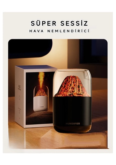 Volkanik Tasarım Dekoratif Gece Lambası Ve Hava Nemlendirici Siyah