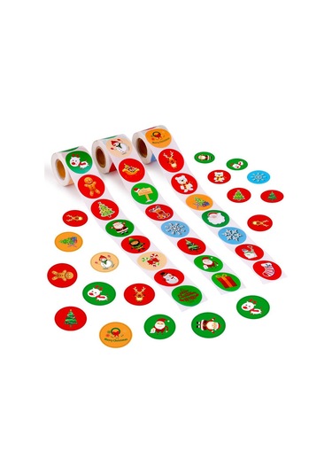 Noel Çıkartmaları Noel Çıkartmaları Noel Hediyelerini Süslemek İçin Mükemmel Noel Süsleri Yuvarlak Kağıt Etiketler Çok Renkli