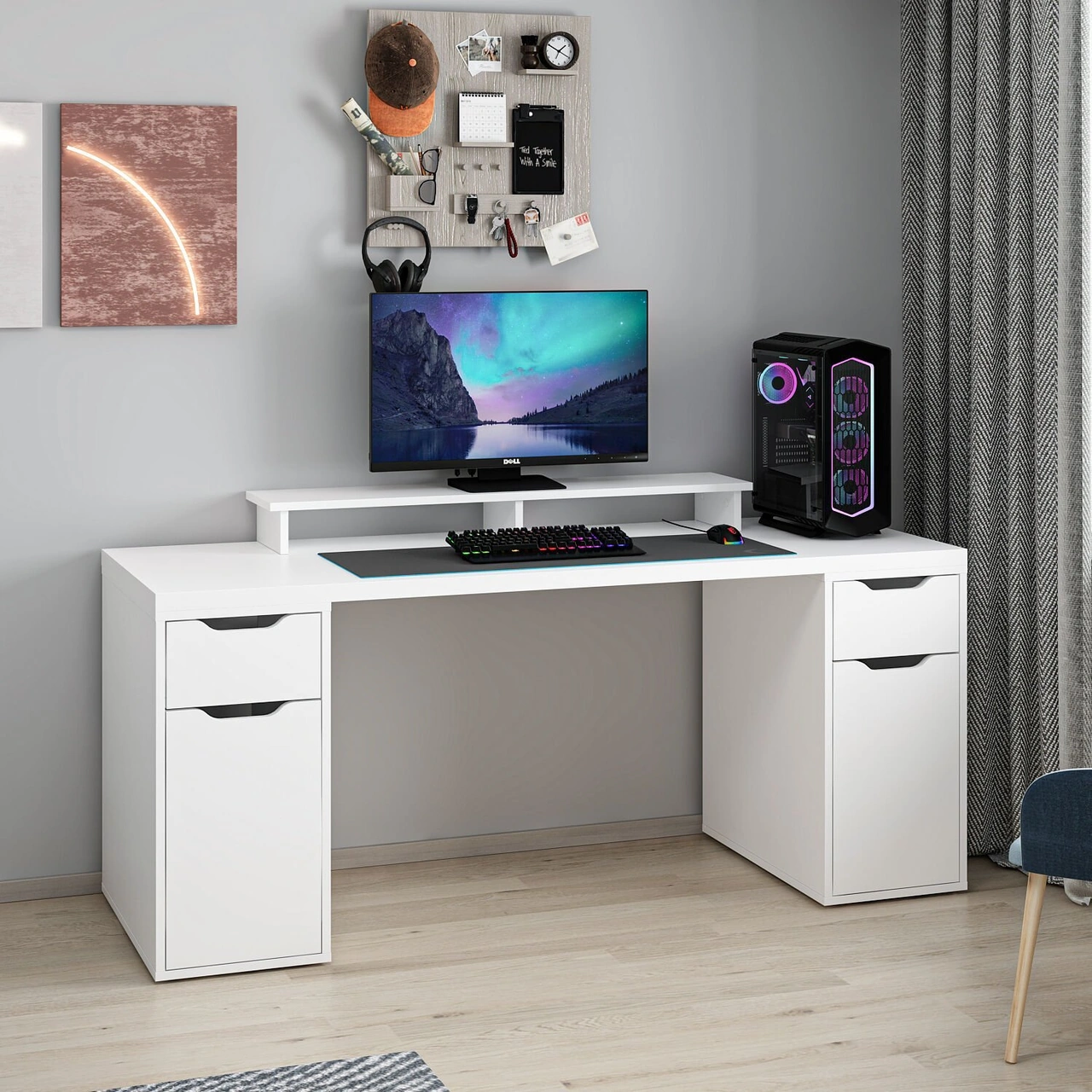 Alen 180 Cm 2 Çekmeceli 2 Dolaplı Çalışma & Oyuncu Masası - Beyaz Beyaz