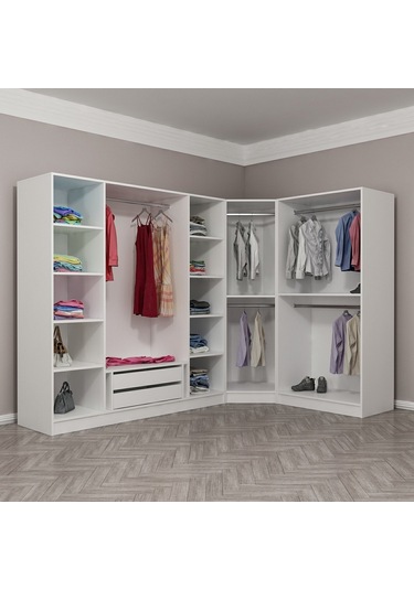 Minar Kale190 7 Kapaklı 2ç Köşe Dolap Beyaz Mebran 210cm Beyaz