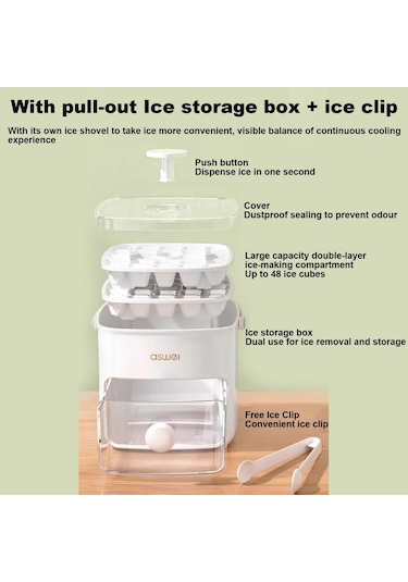 Kacheeg 2'si 1 Arada Çift Katmanlı Buz Küpü Tepsisi, Saklama Kabı İle Kolay İtme Bırakma Kalıbı Beyaz Beyaz