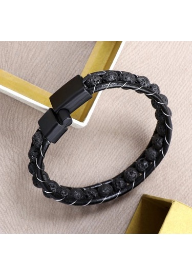 Moncuk Design Lav Taşı Doğaltaş Deri Bileklik 33512b2d8m3 Çok Renkli