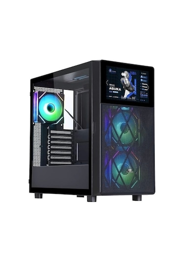 Powerboost PB-P4367BB 3 RGB Fanlı LCD Ekranlı Mid-Tower Oyuncu Bilgisayar Kasası