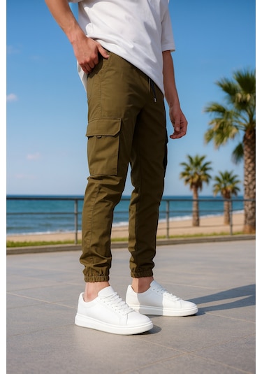 Kargo Cepli Paraşüt Kumaş Haki Renk Erkek Pantolon-1818 haki
