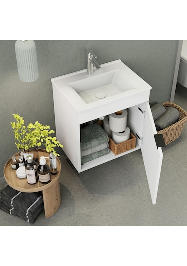 Biani Fix Loft 55 Cm Banyo Dolabı,Seramik Lavabolu, Aynalı,Lavabo Dahil,Mdf,Mat Beyaz Biani Fix Loft 55 Cm Banyo Dolabı,Seramik Lavabolu, Aynalı,Lavabo Dahil,Mdf,Mat Beyaz