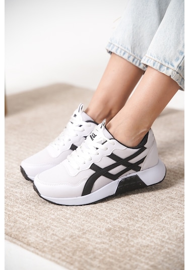 Garantili D0120 Günlük Ortopedik Kadın Sneaker Spor Ayakkabı Beyaz-siyah