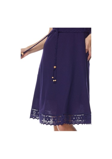 Şile Bezi Mor Askılı Kemerli Elbise