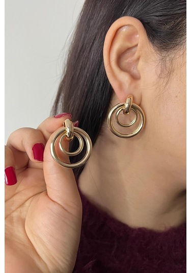 Gold Rose Kaplama İç İçe Halka Premium Çelik Küpe Gold