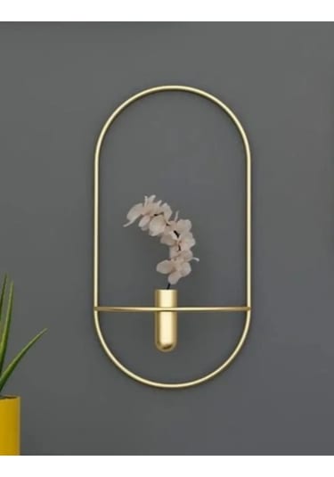 MetaQuartz Aksesuar 2 Li Gold Oval Çiçeklik , Modern Dekoratif Metal Duvar Çiçeklik Altın