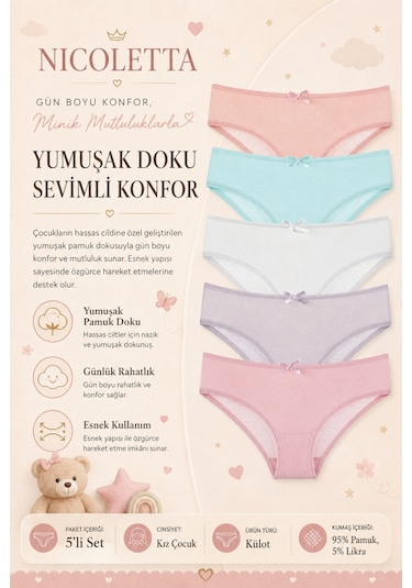 Nicoletta Kız Çocuk Külot 5 Li Paket Likralı Somon