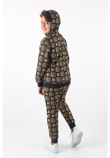 Triliya Dijital Baskılı Kapşonlu Mevsimlik Eşofman Takımı Lüks Tasarım, 4-12 Yaş 001 Çok Renkli