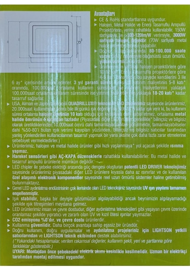 Lightson 150 Watt Beyaz Işık Led Projektör