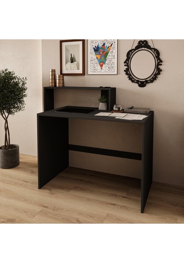 Amber Çalışma Masası Raflı, Modern Bilgisayar Masası Antrasit