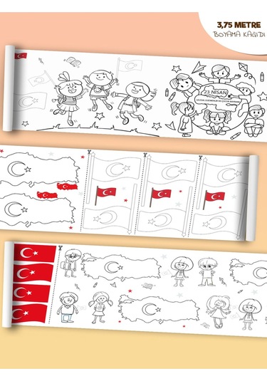 23 Nisan Ulusal Egemenlik Ve Çocuk Bayramı Temalı 3,75 Metre Rulo Boyama Kağıdı Karışık