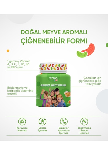 Vitago Kids Gummies Multivitamin 60 Adet Çiğnenebilir Jel