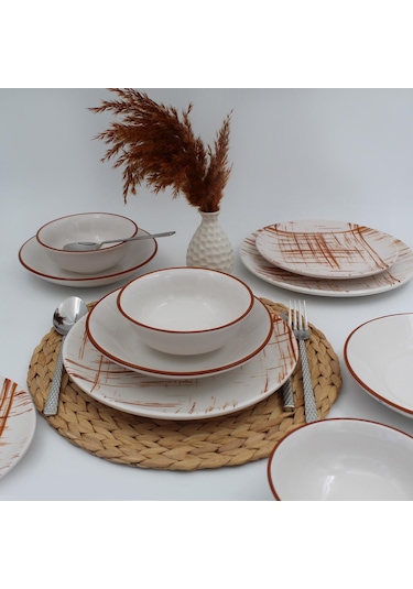 Ekose 16 Parça 4 Kişilik Karamel Yemek Takımı