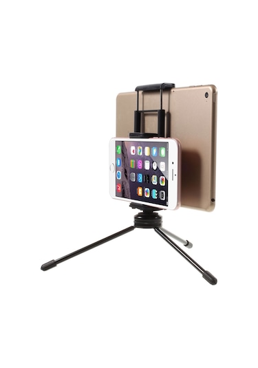 Butu Çok Fonksiyonlu Mini Metal Tripod + İphone İpad Samsung Akıllı Telefon Tabletleri İçin Çift Kelepçe