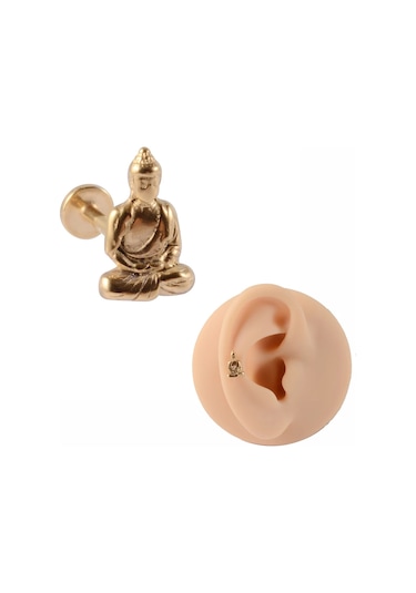 Dreamlee Cerrahi Çelik Yılan Kulak Piercingi - Tragus Ve Kıkırdak Piercing Takısı - Buda Heykeli Labretaltın-renkwhıte Altın