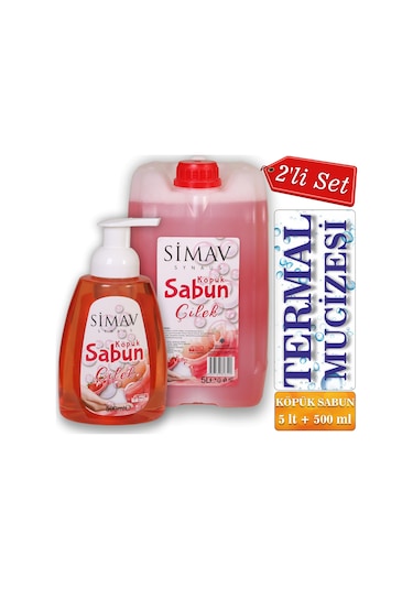 Simav Termal Sulu Çilek Özlü Köpük Sabun Seti 5 L + 500 ML