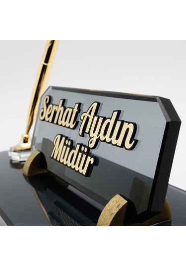 Kabartma Kristal Masa İsimliği Kalemli Dikdörtgen