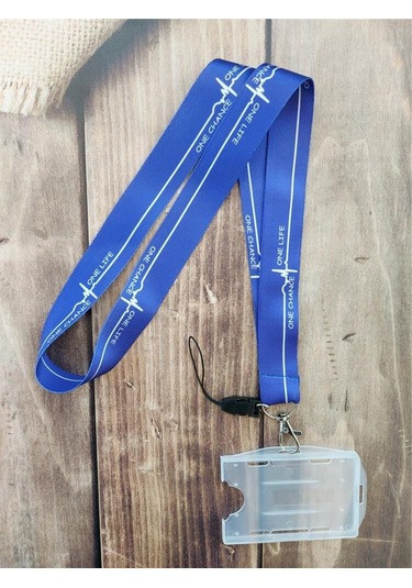 One Life One Chance Mavi Kalp Ritmi Kart Askısı Yaka Kartı Boyun Askı İpi Telefon Askısı