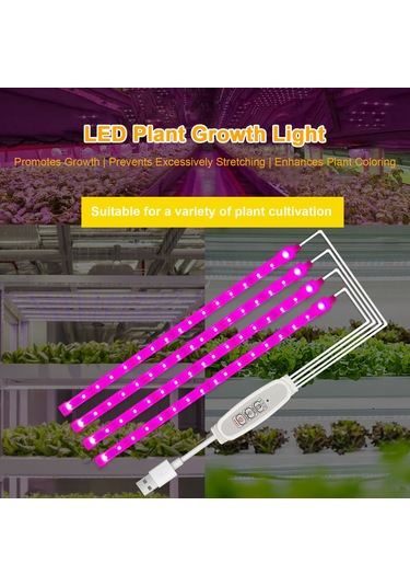 Xiyyadms Bitki Büyüme Işığı Şeridi - 4 Aydınlık Seviyeli, Usb Bağlantılı, Pembe-mor Led'ler İle İç Mekan Bitkileri İçin Diğer