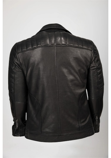Derije Lucas Hakiki Jumbo Deri Erkek Siyah Biker Motorcu Tarzı Ceket-mont Siyah