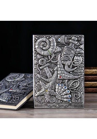 Hediyelik Gümüş Deri Defter Deniz Yıldızı Kabartmalı