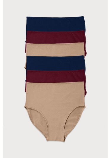 Malabadi Kadın Lacivert Bordo Ten Rengi 6 Lı Paket Modal Yüksek Bel Slip Külot 1955 Lacivert Bordo Ten Rengi