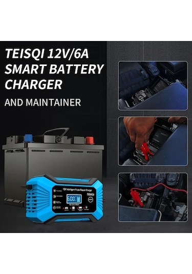 Boatshop1 Teısqı 12v 6a Hepsi Sarı Akıllı Araç Akü Şarj Cihazı Lcd Ekranlı Otomatik Mod Değiştirme Avrupa Düzenlemeleri