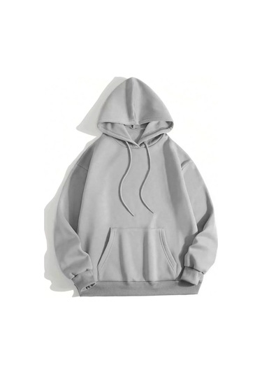 Erkek Düz Kapüşonlu Sweat - Boyalı Gri Boyalı Gri
