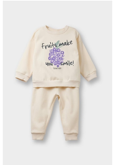 Defacto Kız Bebek 2li Takım İçi Yumuşak Tüylü Baskılı Sweatshirt Eşofman Altı F0559a525wner42 Ekru
