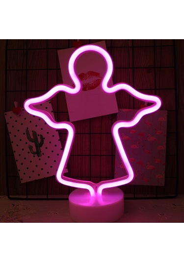 Yaozixa Pembe Melek Desenli Led Masa Lambası - Yatak Odası Dekorasyonu, Usb Ve Pil İki Şekilde Çalışır, Islak Beyaz Işık Pil Dahil Değil Diğer