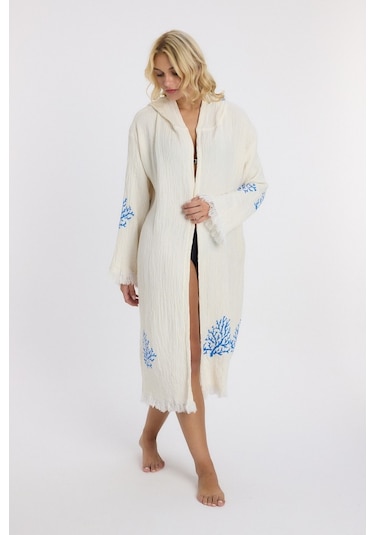 Mulberry Muslin Peştemal Bornoz Banyo Ve Plaj Elbisesi Mavi
