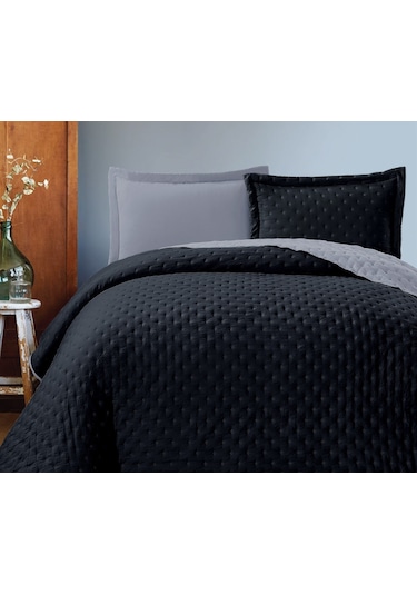 Gençev Home Çift Renkli Battal Boy Yatak Örtüsü Seti Antrasit-Gri 240 x 260 CM